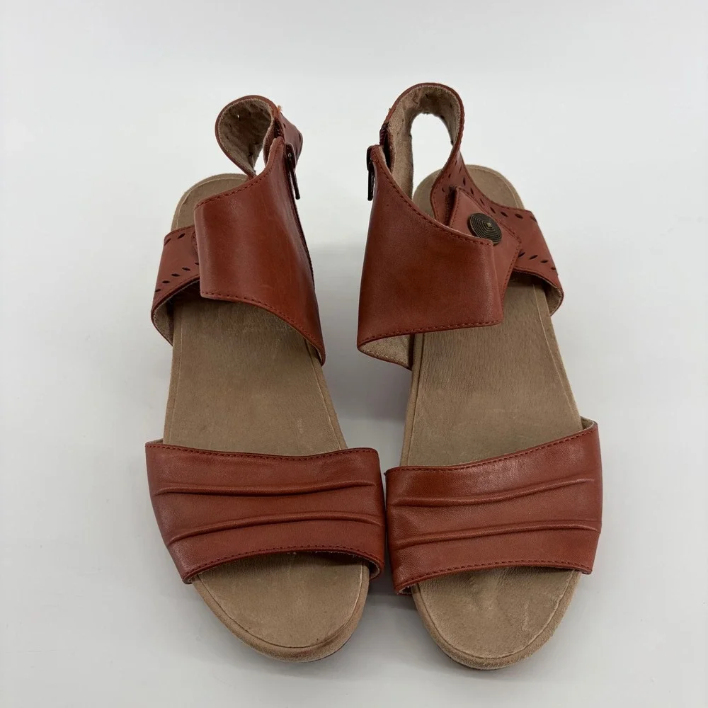 Earth Womens 11 Terra Cotta Attalea Barbados Leather Wedge Sandals Zip Up Boho